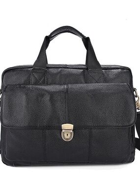 Men's Black Leather Briefcase Bag - Classic Professional Carry